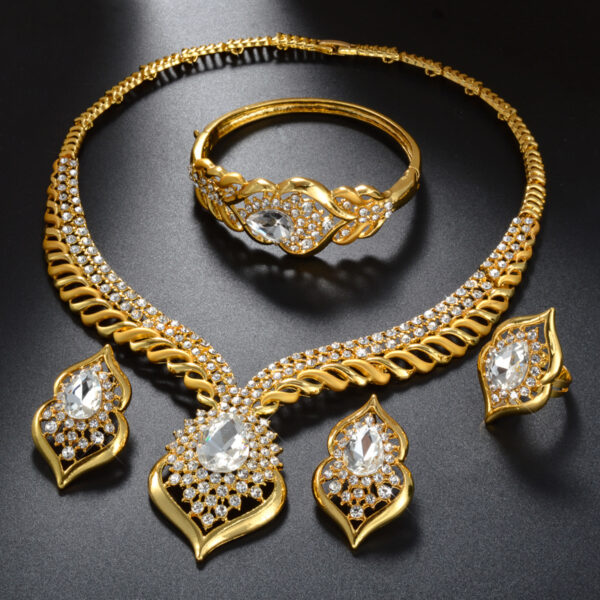 1 Set Elegant Copper Jewelry for Women - Luxury Teardrop Pendant Necklace, Bracelet, Ring, and Earrings with Synthetic Zirconia - Middle Eastern Style for Wedding, Party, Ramadan - All-Season Gift Set - Image 3