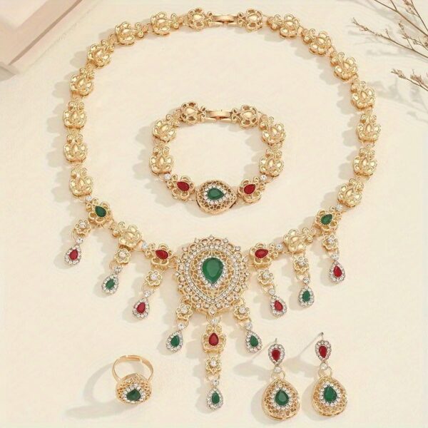 Ladies' Jewelry Set Including a Necklace, Earrings, Bracelet, And Ring, Featuring Rhinestone Embellishments. Stylish, Elegant, And Luxurious, Perfect for Weddings, Banquets, Parties, And Formal Occasions. - Image 8