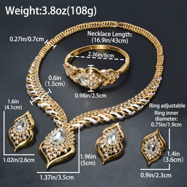 1 Set Elegant Copper Jewelry for Women - Luxury Teardrop Pendant Necklace, Bracelet, Ring, and Earrings with Synthetic Zirconia - Middle Eastern Style for Wedding, Party, Ramadan - All-Season Gift Set - Image 8