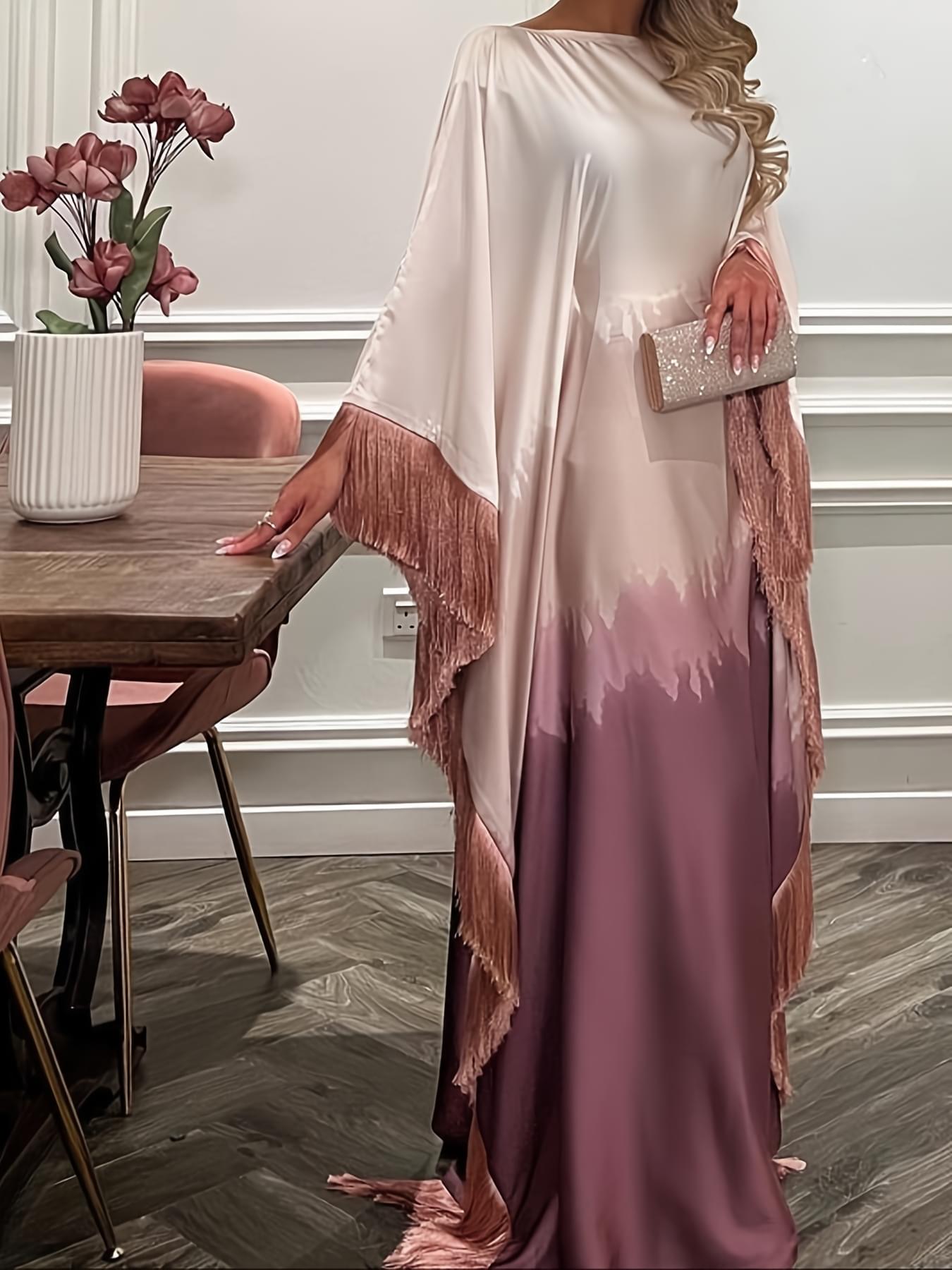 New Gradient Printed Dress Inspired by Middle Eastern Muslim Tassel Robes And Western Long Skirts.