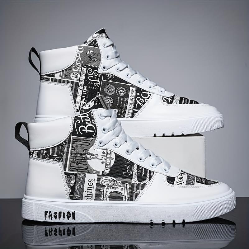 Men's Trendy High Top Lace Up Sneakers, Casual Outdoor Walking Shoes, Men's Clothing