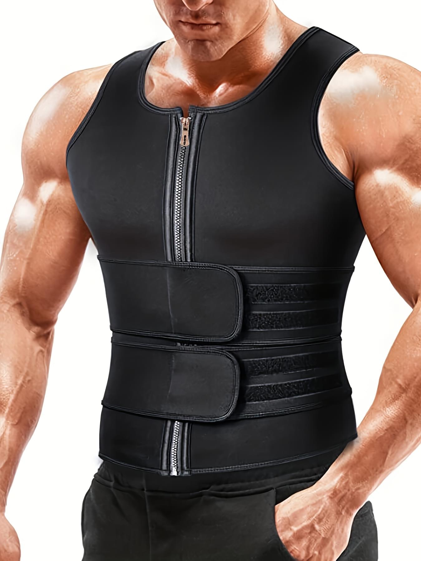 Neoprene Double Belt Vest for Men - Sweat-Inducing, Slim-Fit, Sleeveless Gym Shirt with Crew Neck and Placket - Hand Washable, Polyester Blend, Solid Color, Casual Wear for All Seasons