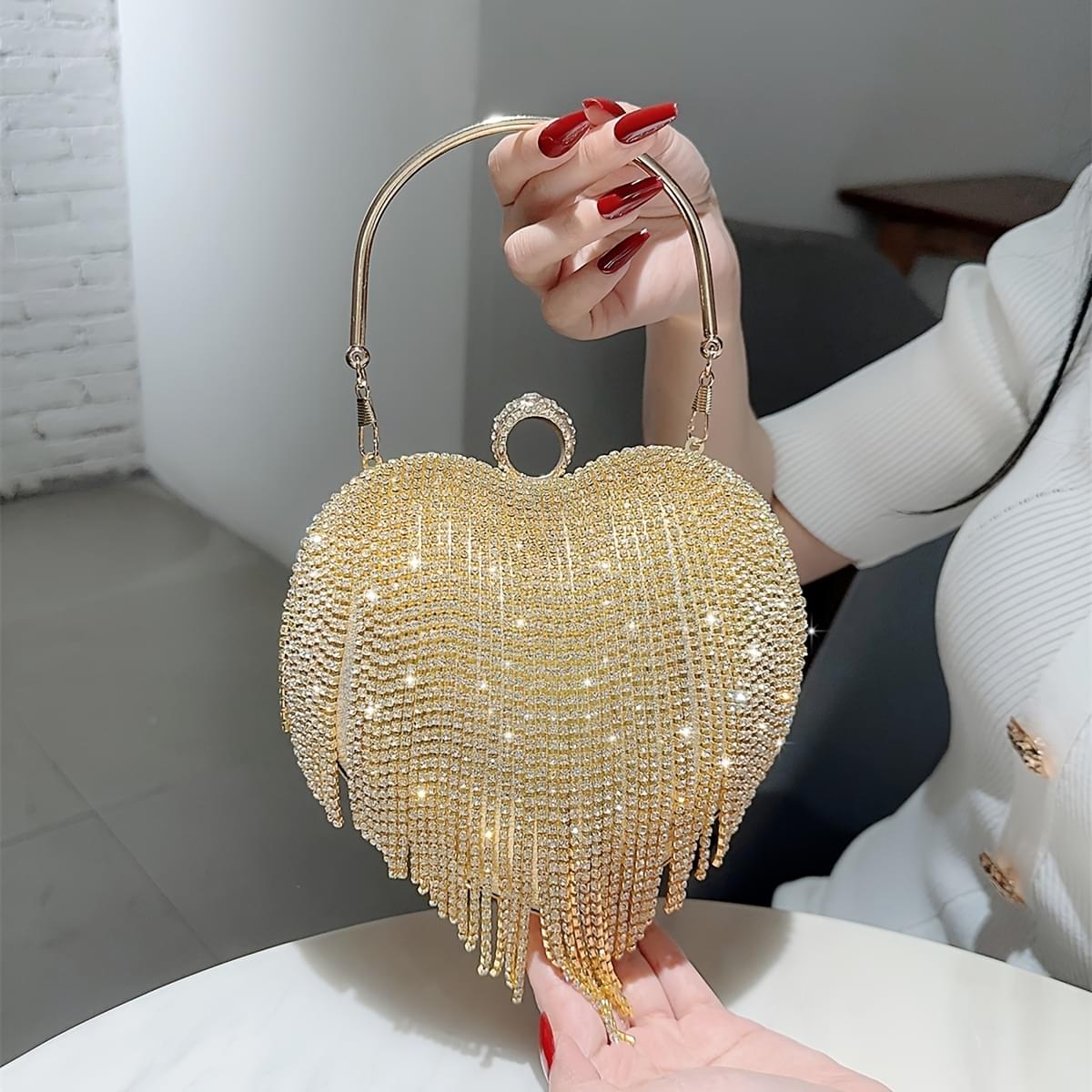 Women's Luxurious Heart Tassel Evening Clutch Rhinestone Wedding Party Purse Tote Women's Rhinestone Clutch Evening Bag For 1920s Party Prom Wedding Bridesmaids, Party, Christmas, Halloween Ball, Birthday Gift, Attendance, Workplace, Etc