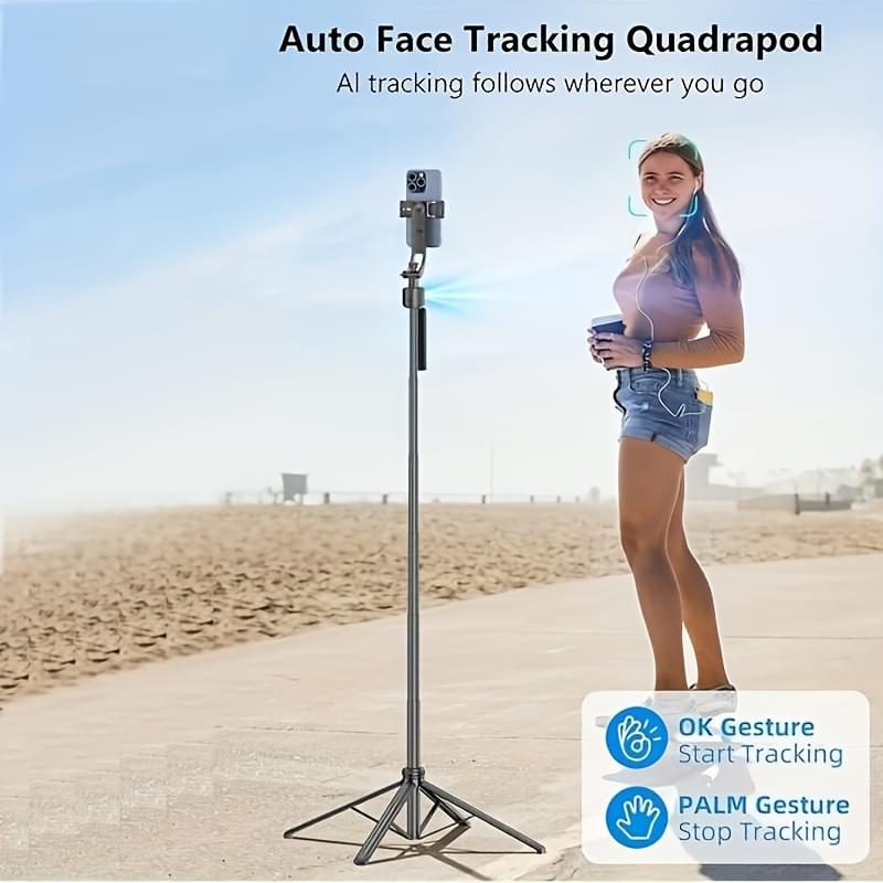 360° Auto Face Tracking Tripod - Extendable Smart Phone Holder with Motion Detection, USB Rechargeable, for Android/iOS Phones, Ideal for Sports & Events, Event Tracking | 360° Rotation | Wireless Connectivit