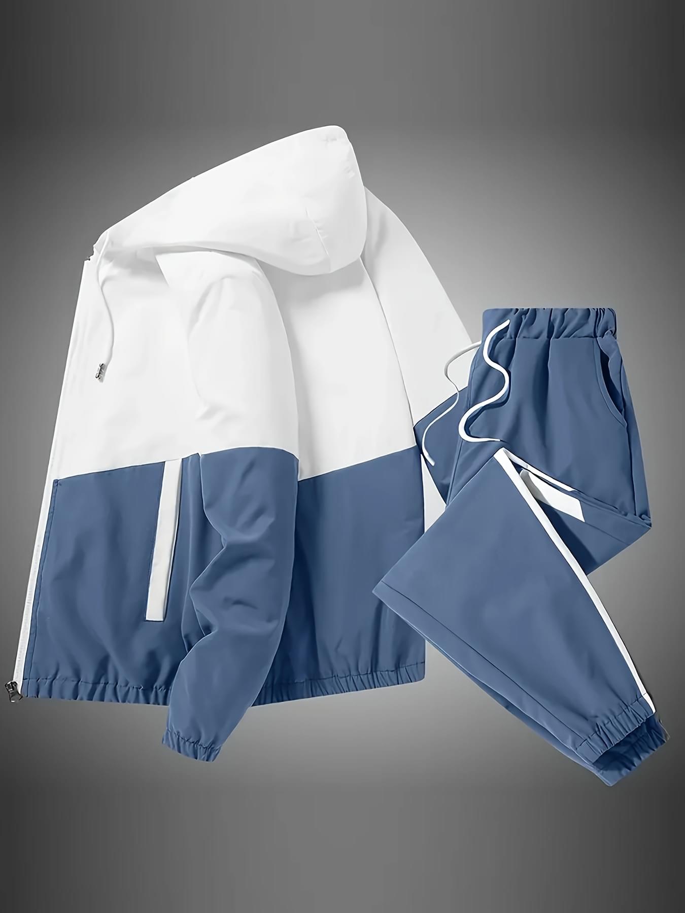2pcs Set of New Spring And Autumn Sports Fashion Suits for Men, Hooded Jackets, Jackets, Simple Casual Pants with Cuffs