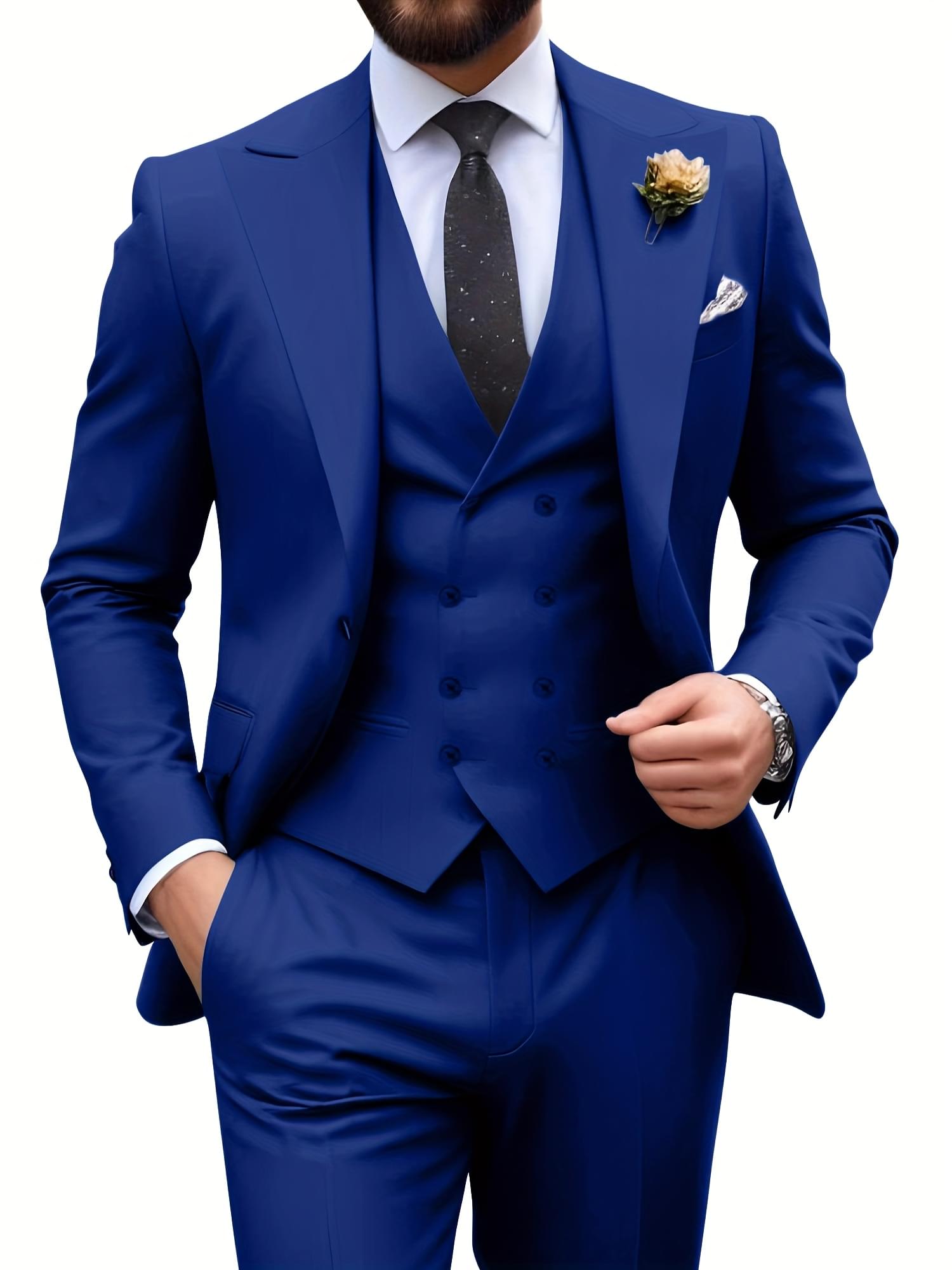 Men's 3pcs suit set Blazer vest pants combo One Button Peak Lapels Slim fit suits Modern tailored suit sets Festive Suit Set for Men Business Suits for Social Events Wedding-Ready Men's Suits for Evening Parties Size XS-XXXL