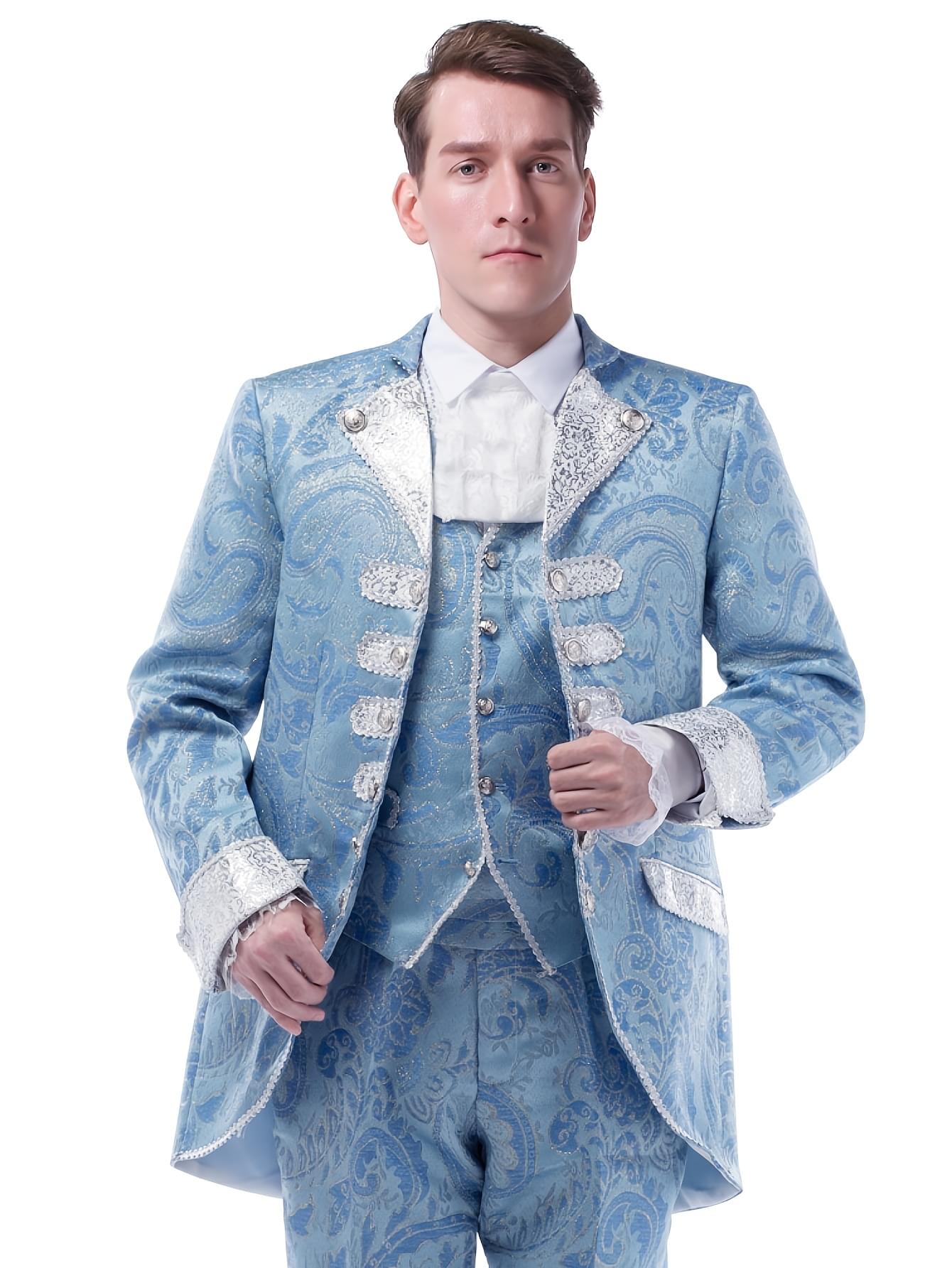 2025 Men's Three Piece Retro Palace Costume Retro Casual Party Wedding Game Pattern Button