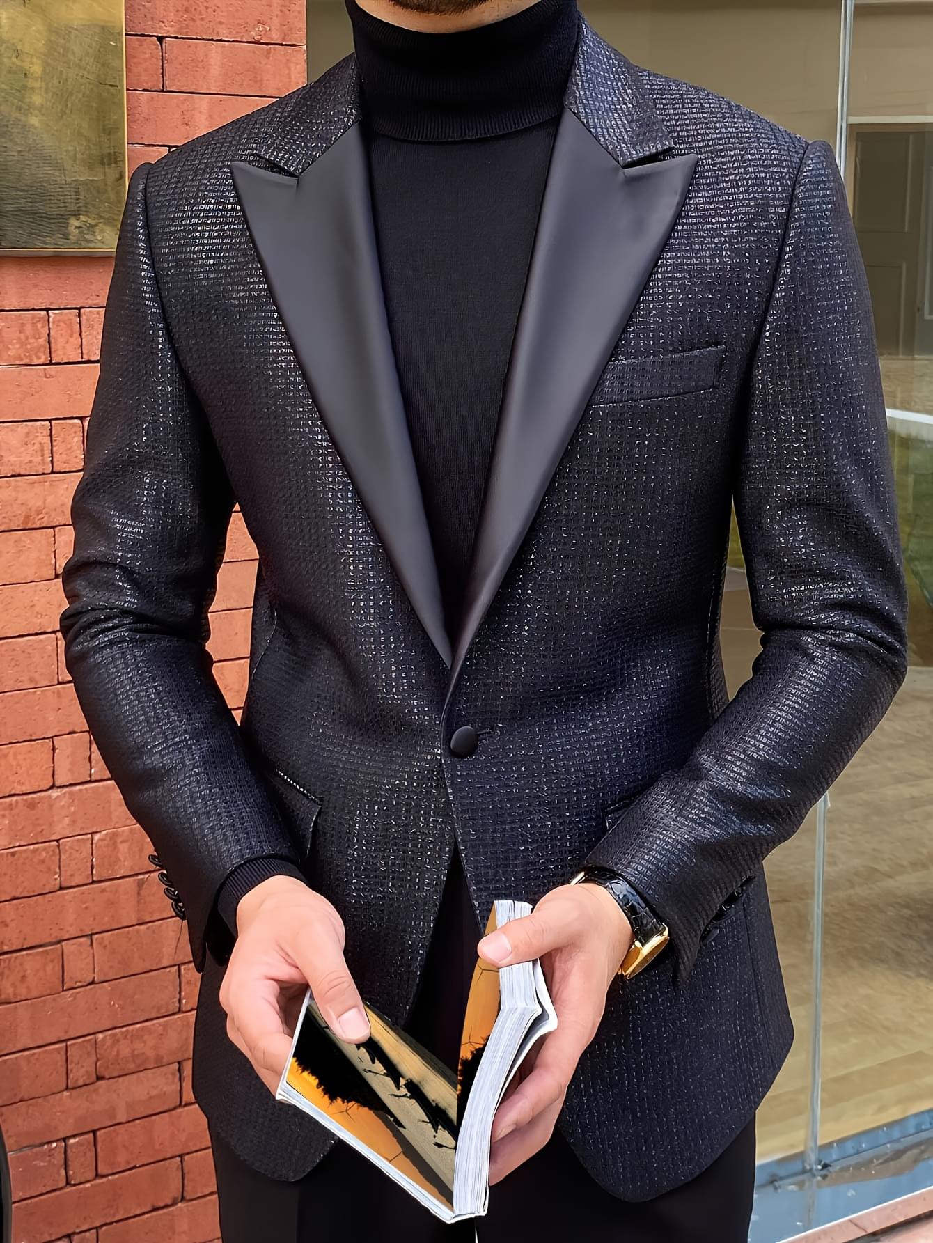 Men'S Casual Evening Wear Dress with Solid Color Woven Fabric And Button Detail for Weddings And Proms