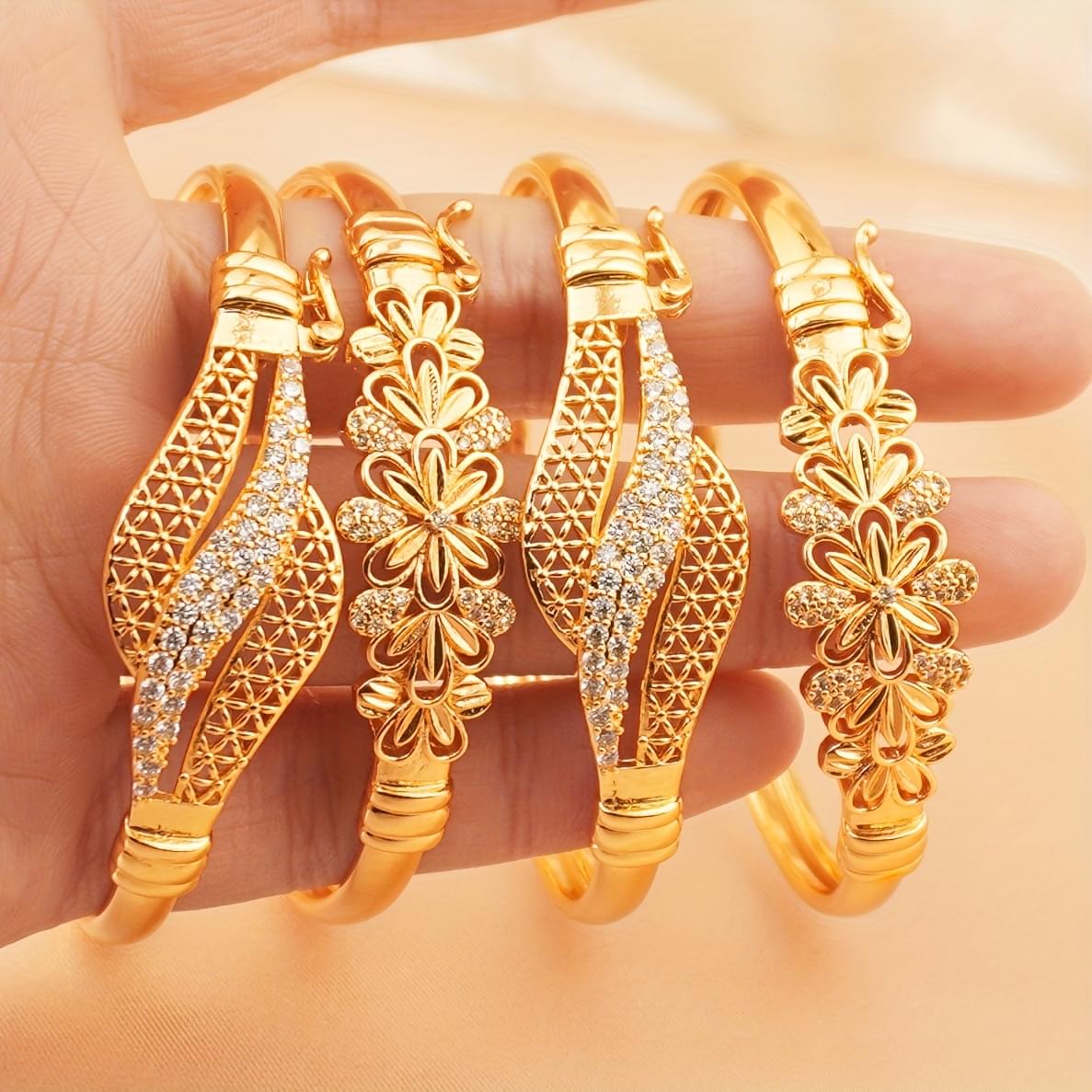 Elegant Bohemian Golden-Tone Bracelet Set with Sparkling Zirconia Accents – Intricate Floral and Geometric Designs, Ideal for Daily Wear & Special Occasions, Perfect Gift for Friends, Lovers, Mothers, Daily Wear Jewelry|Bohemian Style Bracelet|Open Cuff Bracelet