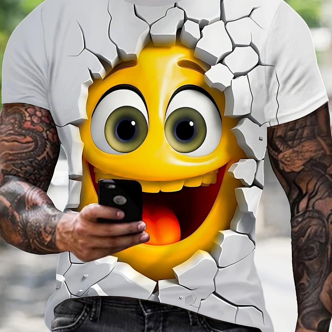 Men's 3D Printed Novelty T-Shirt - Stretchy, Comfortable Casual Tee for Outdoor Activities, Round Neck, Machine Washable